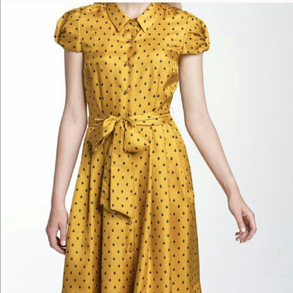Rare Kate Spade Yellow/Gold Owl Pattern Dress 4 Gem